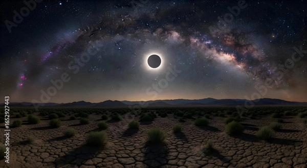 Fototapeta Solar Eclipse over Cracked Earth Landscape