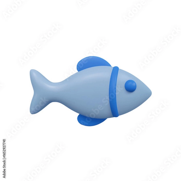 Obraz 3D Rendered Blue Fish Illustration on Black Background 3d clay style, png isolated on transparent background