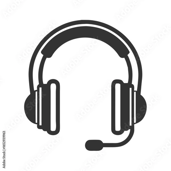 Fototapeta Black wired headset with microphone without background