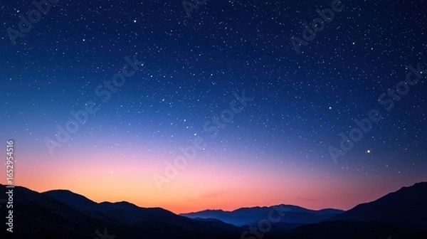 Fototapeta A timelapse-inspired scene showing the gradual transition of night into dawn with stars fading and sunlight breaking