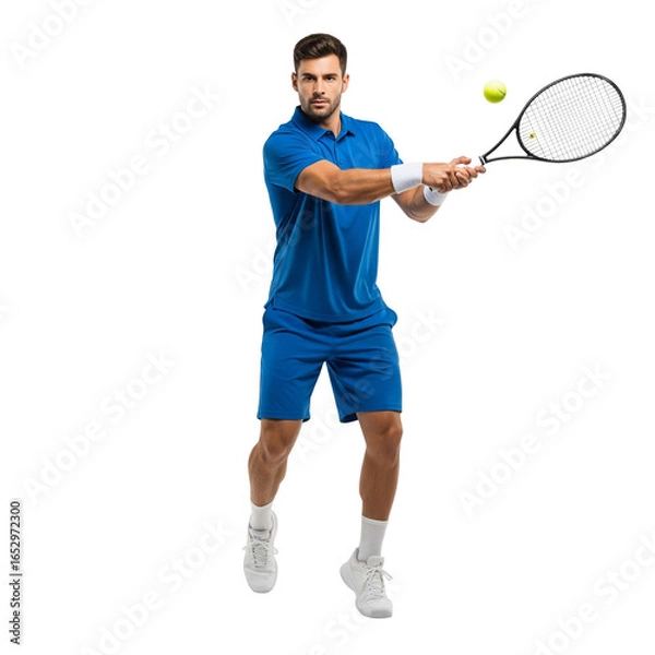 Fototapeta Tennis Player in Blue Outfit Performing Forehand Stroke