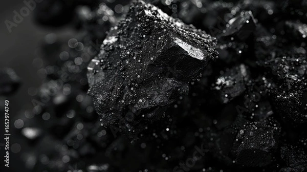 Fototapeta Carbon black particle aggregate reveals intricate texture under electron microscope visualization. Scientific detail and structure emerge amidst scattered luminous noise.