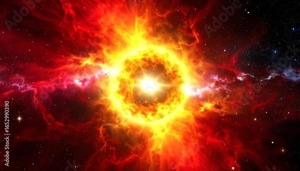 Fototapeta Fiery cosmic explosion in deep space