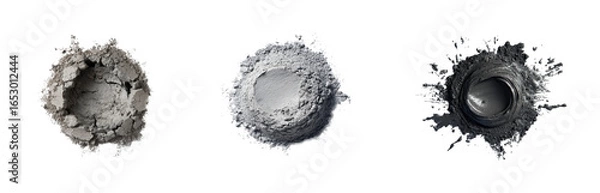 Obraz Mixing various shades of grey cement powder environment, isolated on transparent background, png set