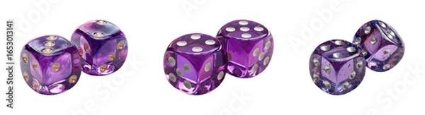 Fototapeta Rolling purple dice game night fun home, isolated on transparent background, png set