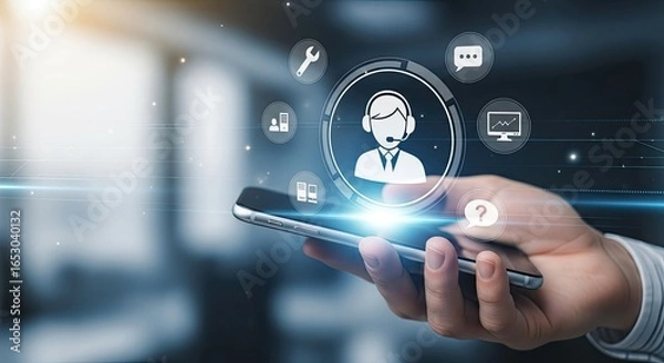 Fototapeta customer service support with communication icon technology concept. call center Business technology button on virtual screen