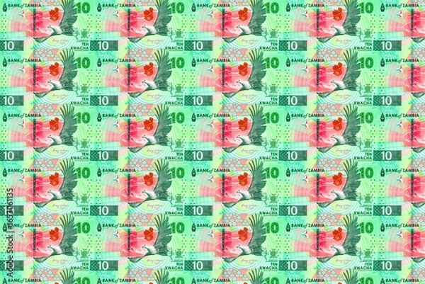 Fototapeta 10 Kwacha Zambia with the image of a dam and an Eagle. Money of Zambia and Africa.