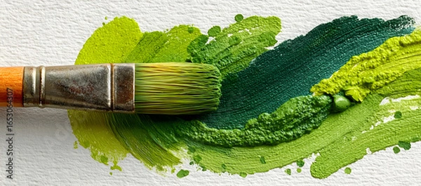 Fototapeta Green paint brush strokes on canvas artistic background painting texture art