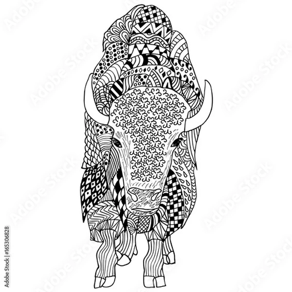 Fototapeta Bison hand drawn. Doodle . Object isolated on white.