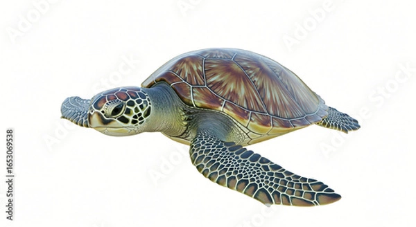 Fototapeta Green Sea Turtle Isolated on White Background