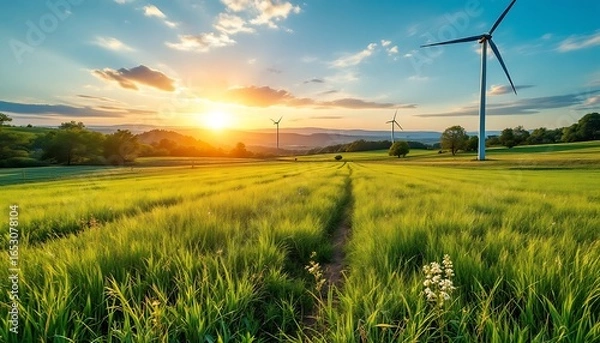 Fototapeta wind turbines in the field