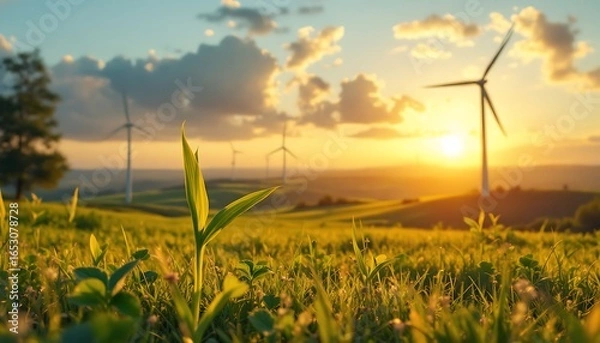 Fototapeta wind turbines in the field