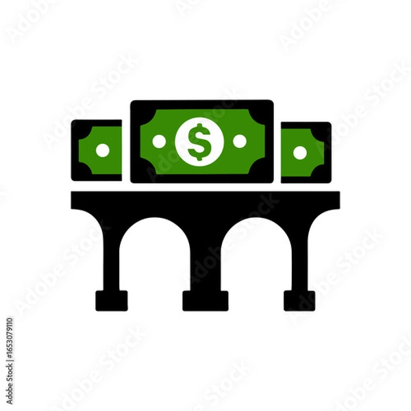 Fototapeta A bridge silhouette made from banknotes, symbolizing connecting opportunities