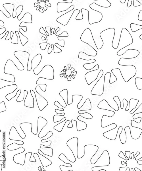 Fototapeta Seamless background or texture with abstract plants or blots. Black and white outline pattern with natural shapes. Vector.