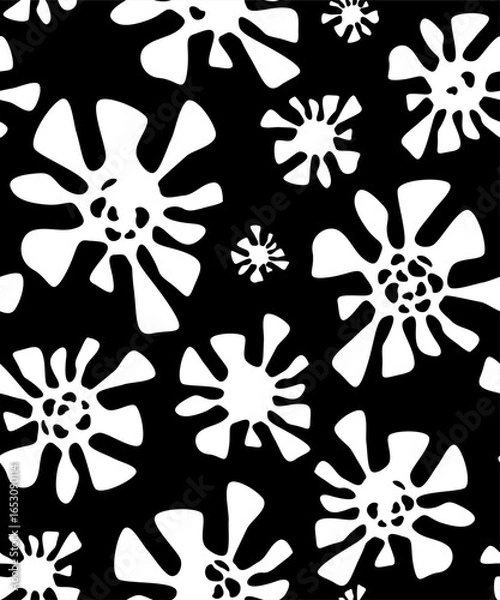 Fototapeta Seamless background or texture with abstract plants or blots. Black and white outline pattern with natural shapes. Vector.