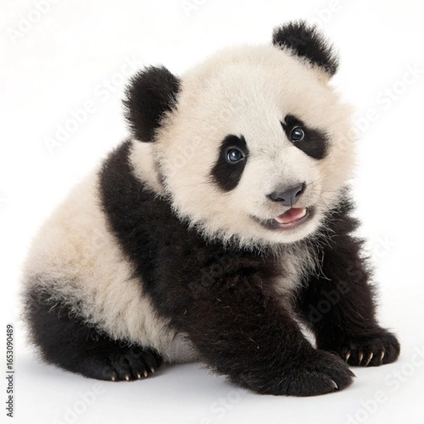 Obraz Cute panda cub sitting, white background