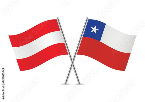 Fototapeta Austria and Chile crossed flags. Austrian and Chilean flags on a white background. Vector icon set. Vector illustration.
