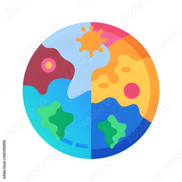 Fototapeta Earth Globe with Rainbow Colors, Colorful World Map, Global Diversity Symbol, Multicolor Planet Design