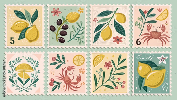 Fototapeta A set of twelve colorful flat style designs featuring abstract shapes perfect for backgrounds icons or website elements