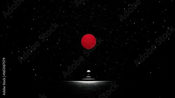 Obraz Red orb against a dark night sky.