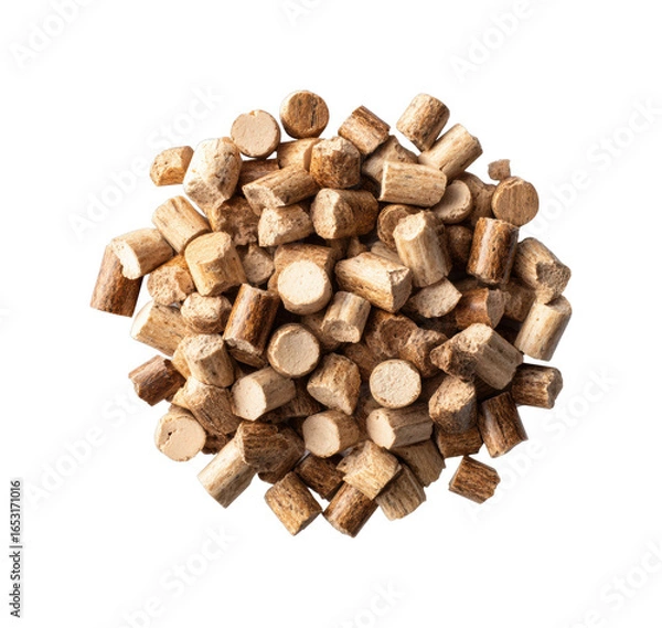 Obraz Wooden biomass pellets for sustainable heating and energy solutions isolated on transparent background, png