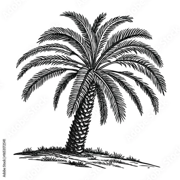 Fototapeta Detailed black and white sketch of a majestic palm tree standing tall in the sunlight