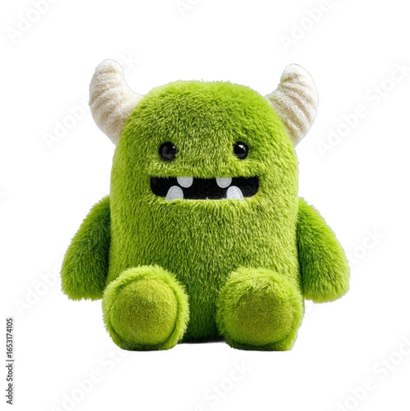 Obraz Cute green monster plush toy fun character soft texture isolated on transparent background, png