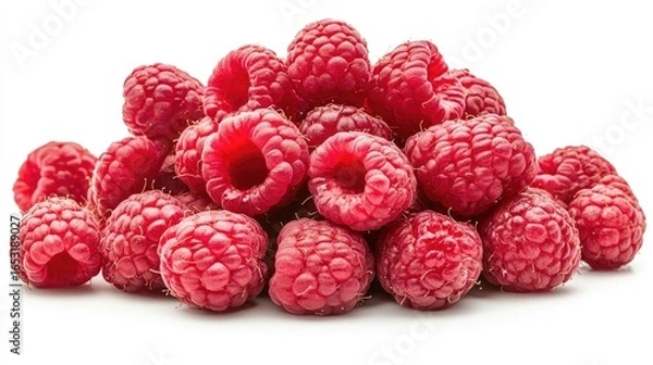 Fototapeta Pile of Fresh Raspberries on White Background, Close-Up Detail