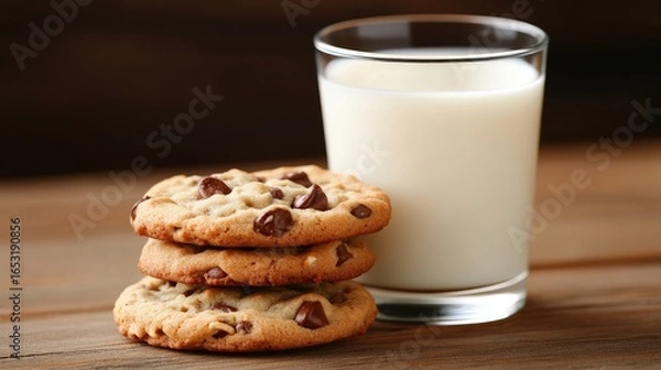 Fototapeta Close-up of Chocolate Chip Cookies and Milk
