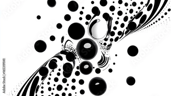 Fototapeta Abstract Black and White Sphere Composition with Dynamic Lines