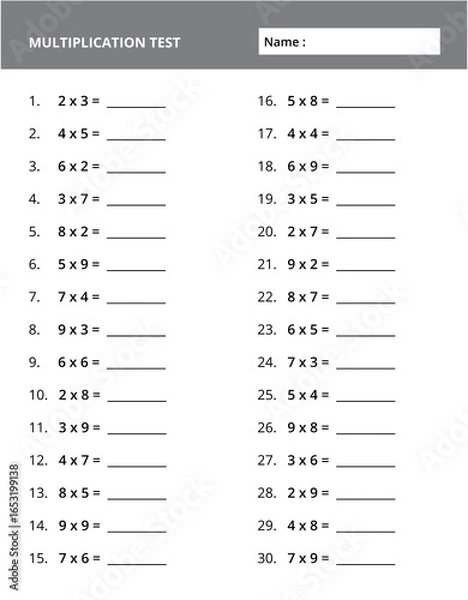Obraz Multiplication Worksheet for Kids – Math Practice Printable