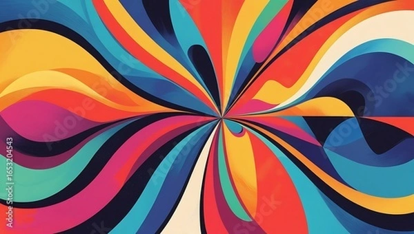 Fototapeta Retro Vintage Abstract Wave Background – 1970s Geometric Curves in Vibrant Colors