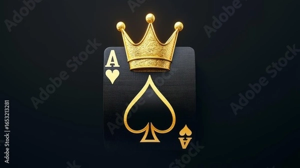 Obraz A striking image of a golden crown on an ace of spades card, symbolizing victory and prestige in card games.