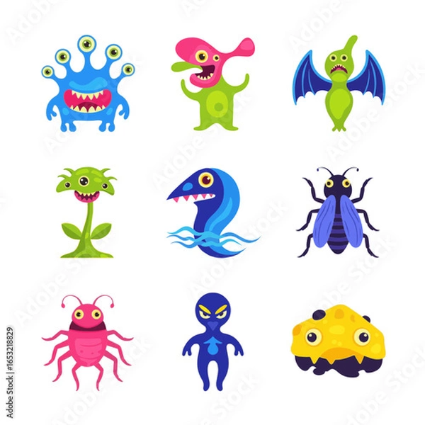 Fototapeta Colorful Cartoon Monsters Vector Set