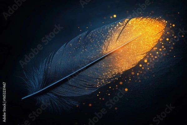 Fototapeta Captivating feather with sparkling glow abstract dark creative perspective