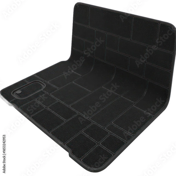 Fototapeta A curved, dark gray car floor mat features a textured brick-pattern design.