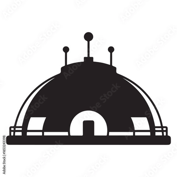 Fototapeta Lunar base dome structure with antennas icon. Vector black silhouette. with white background