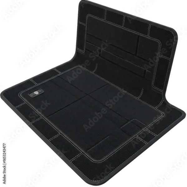 Obraz Modern, stylish black car floor mat with decorative stitching and geometric design.