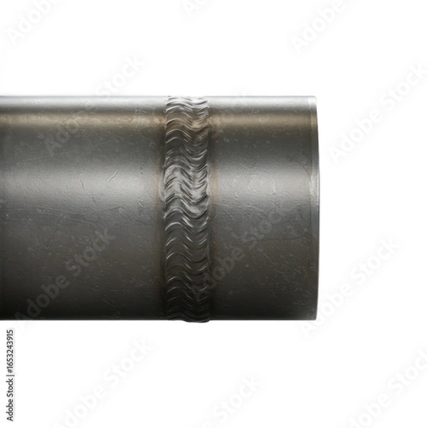 Obraz Close-up view of a metal pipe's weld exhibiting a distinctive, wavy pattern.