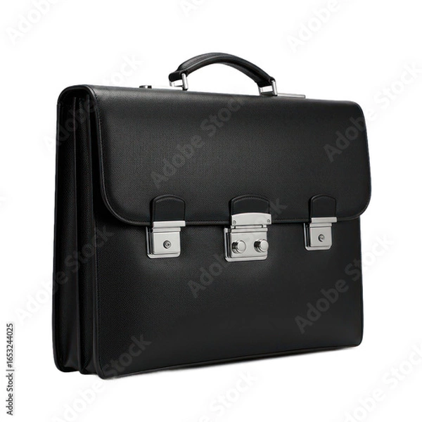 Fototapeta A black leather briefcase with metallic closures presents a sophisticated and professional look.