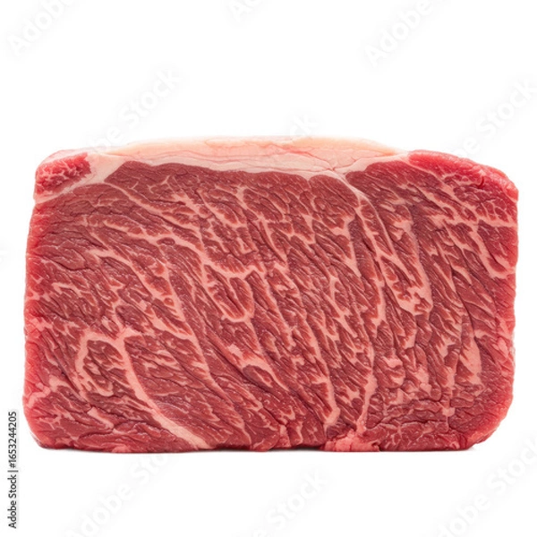 Obraz A rectangular slab of fresh, vibrant red meat displays a marbled texture.