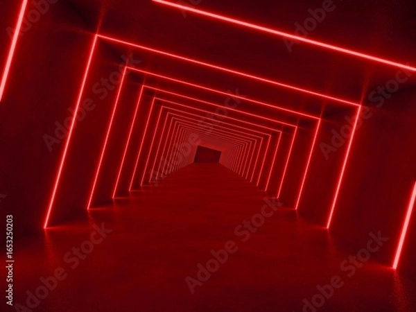 Fototapeta red modern lighting with interior empty space, 3d rendering sci-fi concept