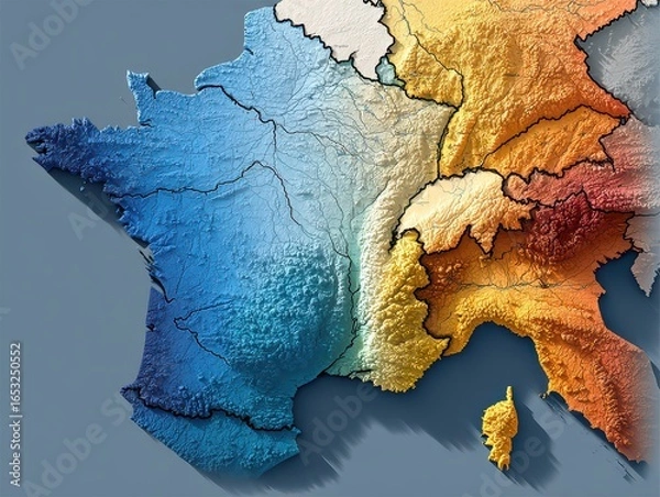 Obraz France Topographic Map: Terrain Relief Visualization