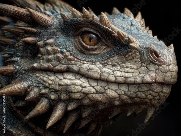 Obraz Dragon Head Closeup: Scales, Spikes, Eye