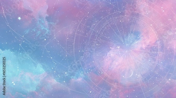 Obraz Pastel cloudscape showing astrological chart and constellations