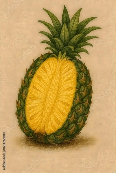 Fototapeta Pineapple half cut open with visible seeds on  Fresh and organic Pineapple, A half Pineapple with seed isolated, cut fresh fruit, realistic healthy food