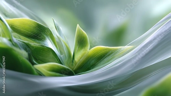 Fototapeta A close-up of a green leaf with a white background, featuring a delicate texture and vibrant green color.