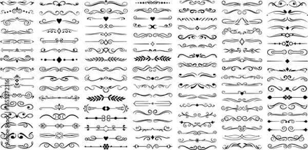 Obraz Elegant collection of vintage calligraphic dividers, ornate filigree flourishes, and decorative text separators for classic design.