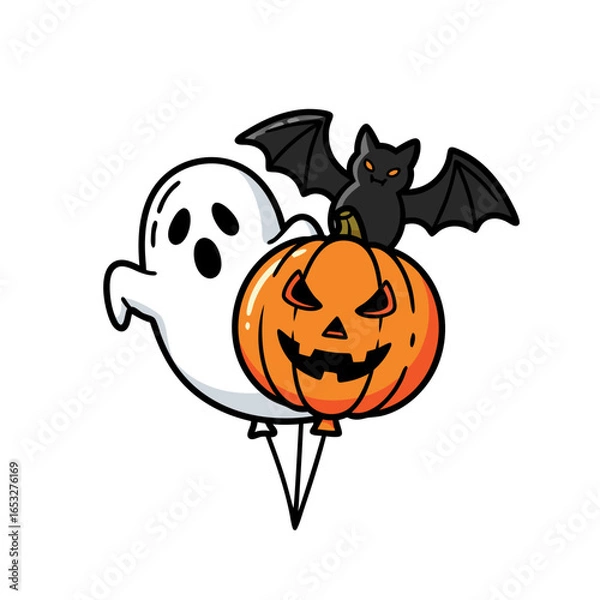 Fototapeta cartoon halloween vector graphic illustration ghost jack o lantern bat balloons set