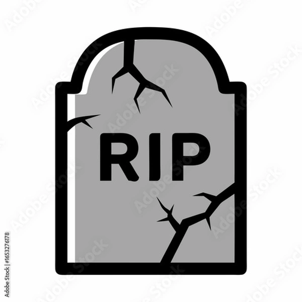 Fototapeta Cracked rip gravestone vector icon isolated for spooky halloween designs and themes